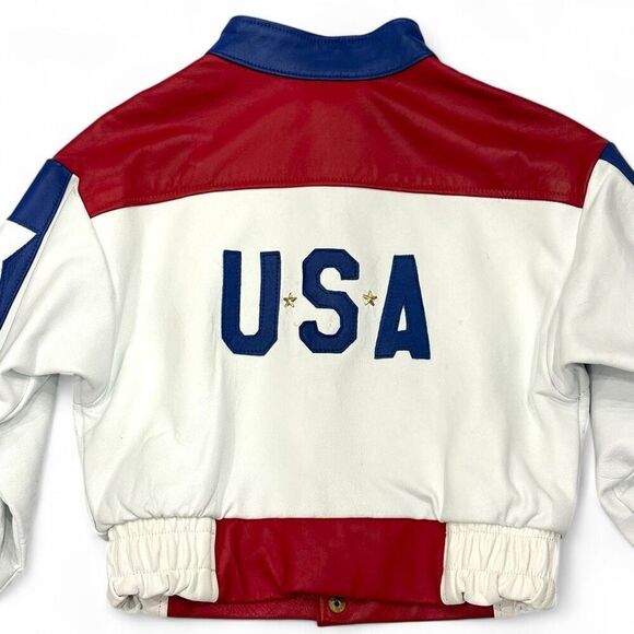 Vtg R.A Designs Kids USA Leather Jacket Small 6-7 Patriotic Fourth July Rodeo - Picture 8 of 12